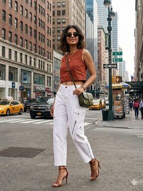 Street-Chic White Multi-Pocket Cargo Pants